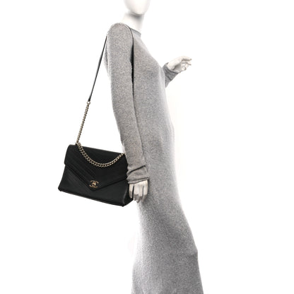 Chanel Calfskin Chevron Stitched Large Envelope Flap Black 3 of 10