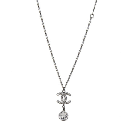 Chanel Crystal CC Ball Pendant Necklace Silver 1 of 5