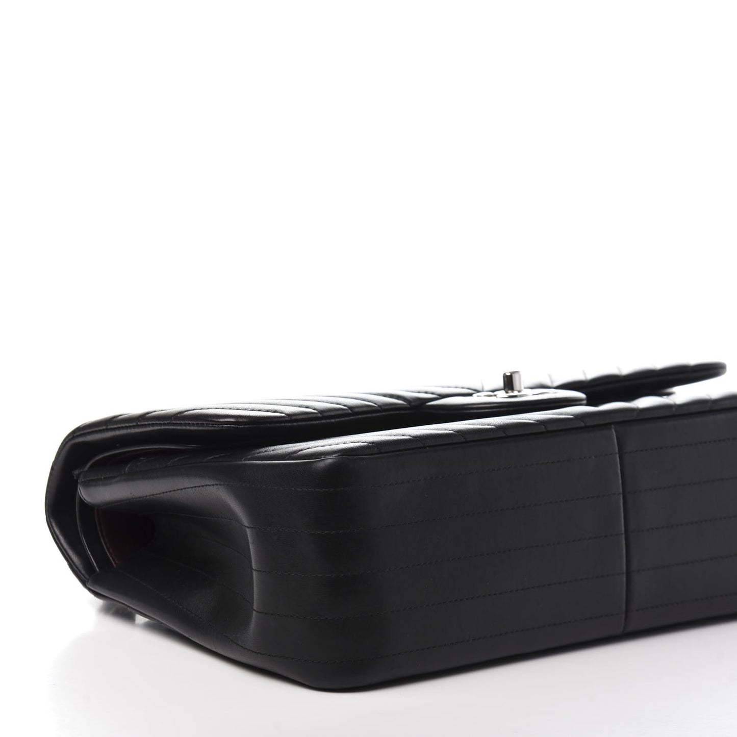 Lambskin Chevron Quilted Jumbo Double Flap Black