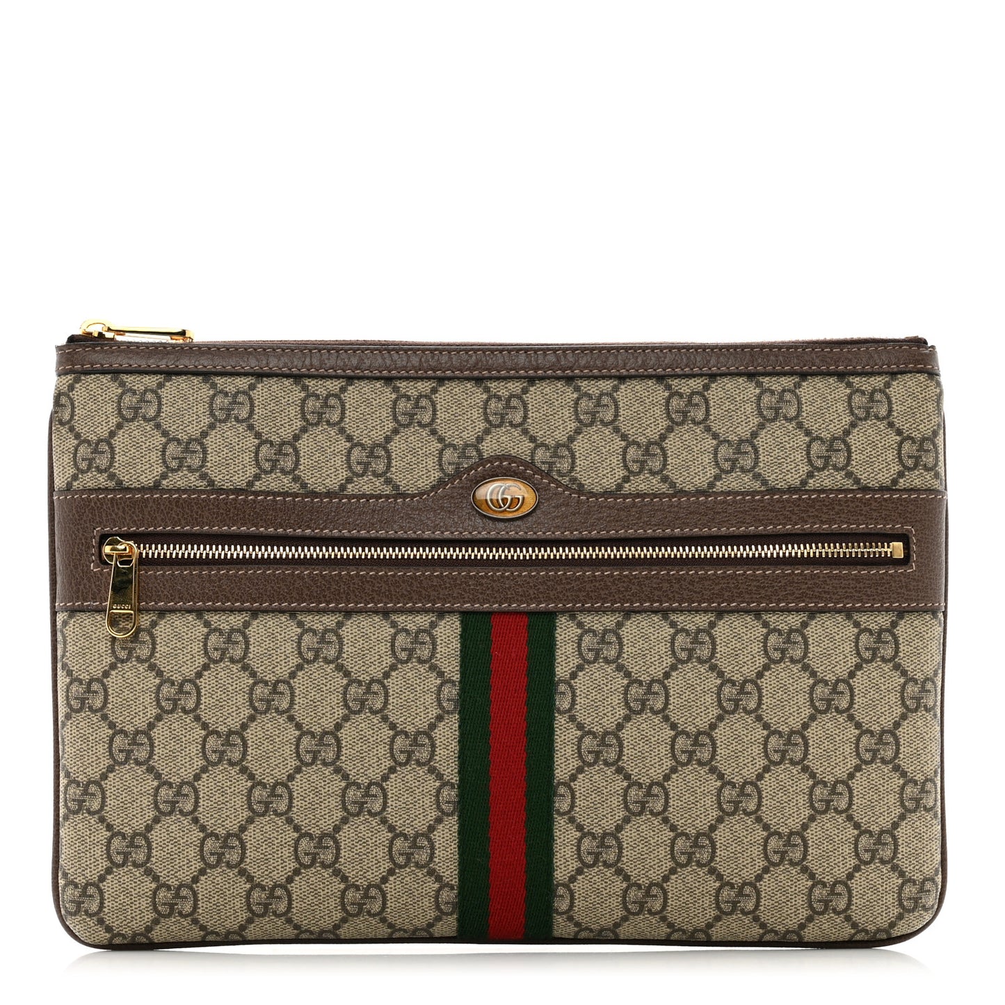 GG Supreme Monogram Large Ophidia Pouch Clutch Brown