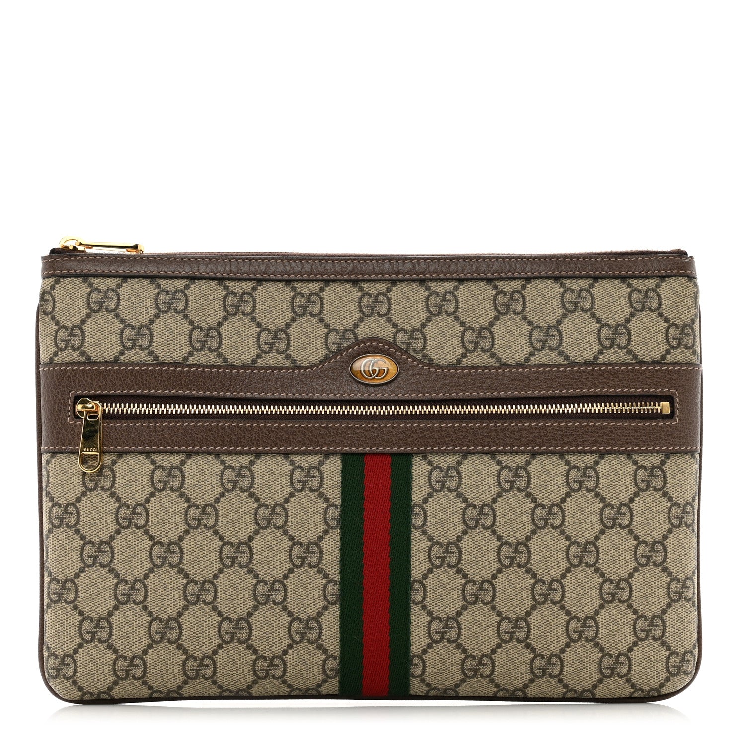 Gucci GG Supreme Monogram Large Ophidia Pouch Clutch Brown 1 of 7
