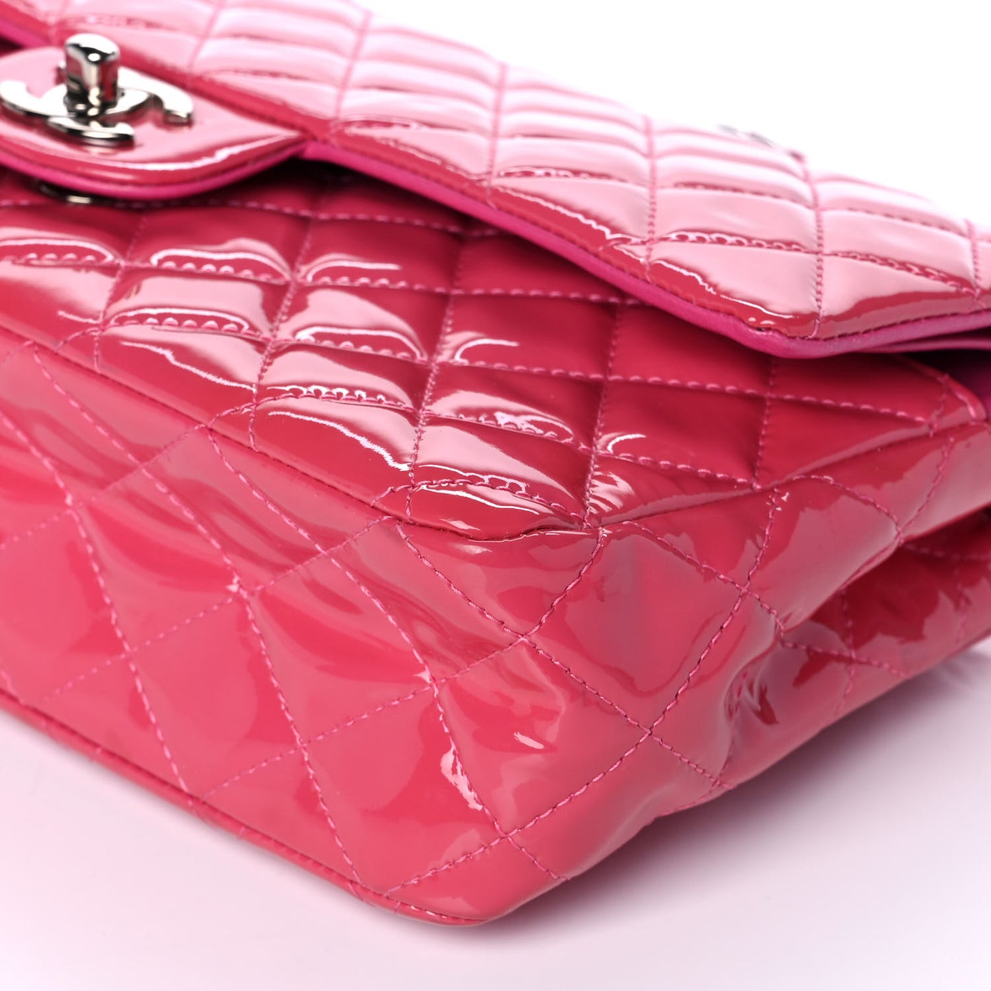 Patent Quilted Medium Double Flap Fuchsia