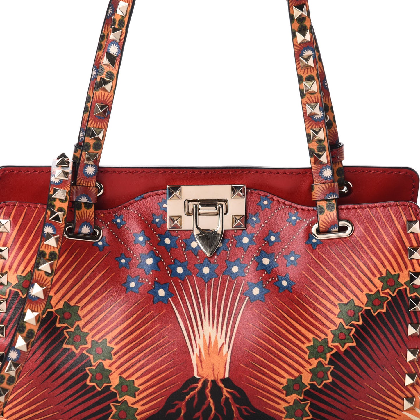 Vitello Enchanted Wonderland Small Rockstud Tote Rosso
