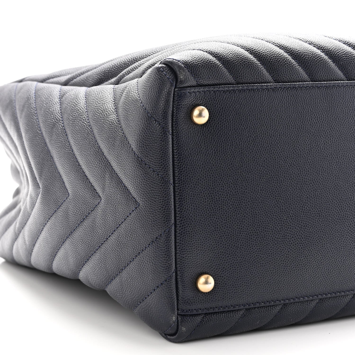 Chanel Caviar Chevron Quilted Coco Handle Shopping Tote Blue 10 of 11