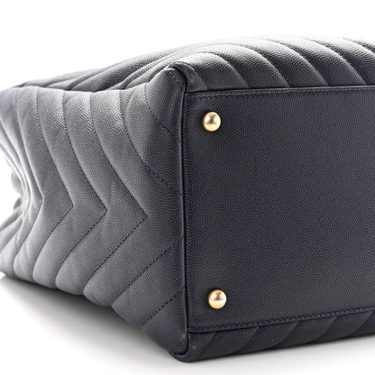 Chanel Caviar Chevron Quilted Coco Handle Shopping Tote Blue 10 of 11