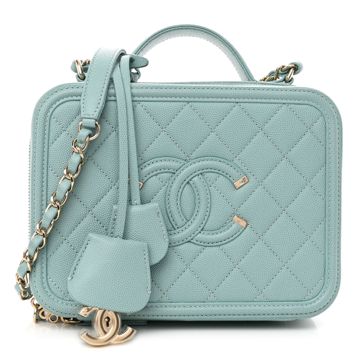 Caviar Quilted Medium CC Filigree Vanity Case Light Blue