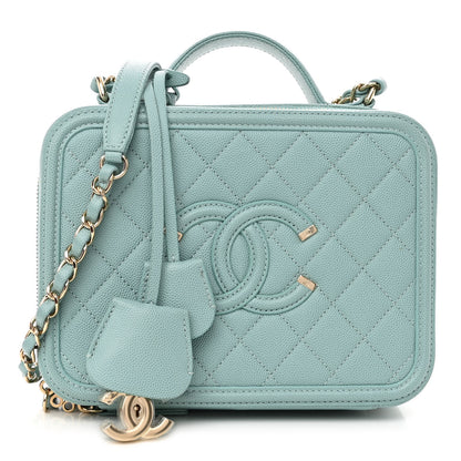 Chanel Caviar Quilted Medium CC Filigree Vanity Case Light Blue 1 of 11