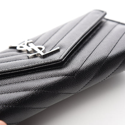 Saint Laurent Grain De Poudre Matelasse Chevron Monogram Flap Wallet Black 10 of 14