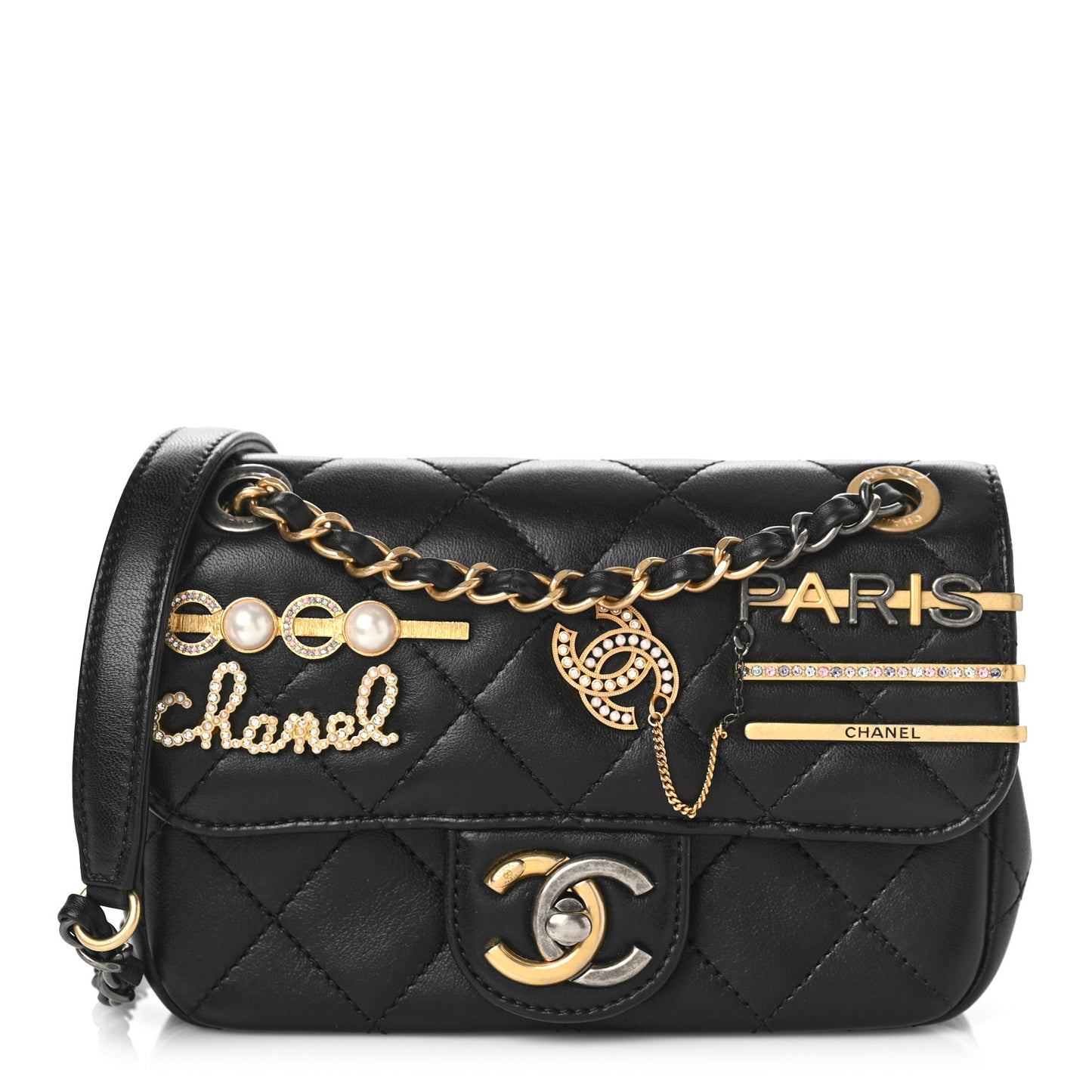 Lambskin Quilted Mini Coco Clips Single Flap Black