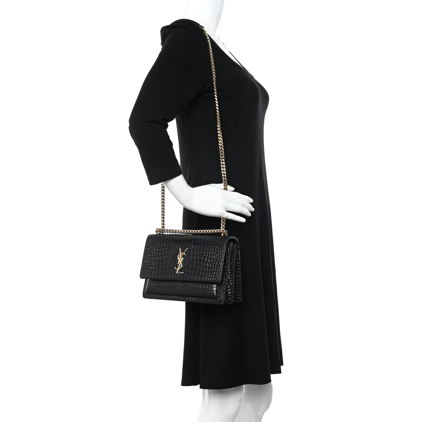 Calfskin Crocodile Embossed Medium Monogram Sunset Black