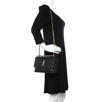 Saint Laurent Calfskin Crocodile Embossed Medium Monogram Sunset Black 2 of 10