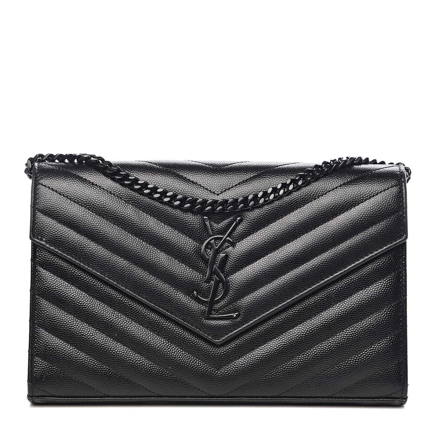 Grain De Poudre Matelasse Chevron Monogram Chain Wallet Black