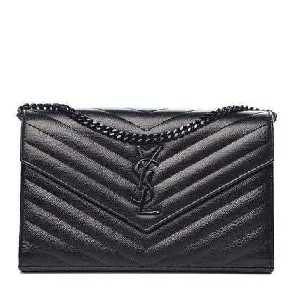 Saint Laurent Grain De Poudre Matelasse Chevron Monogram Chain Wallet Black 1 of 16