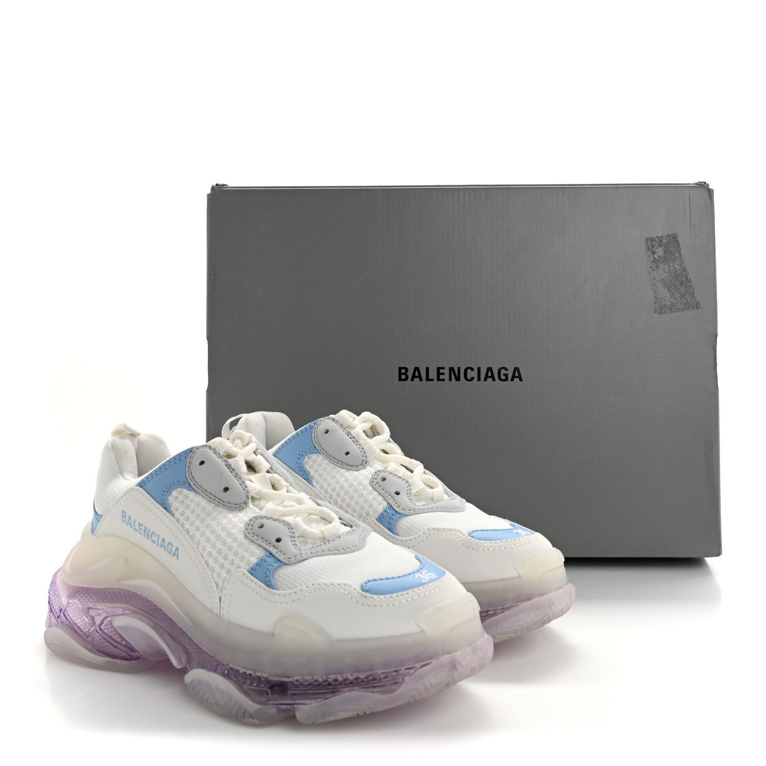 Balenciaga Fabric Mesh Clear Sole Womens Triple S Sneakers 36