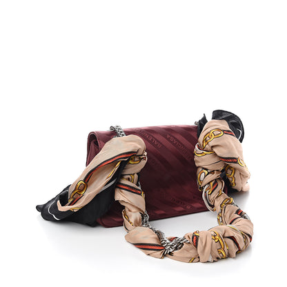 Balenciaga Nylon Jacquard Diagonal Logo Small Scarf Lock Chain Shoulder Bag Rouge Bordeaux Black Beige 2 of 10