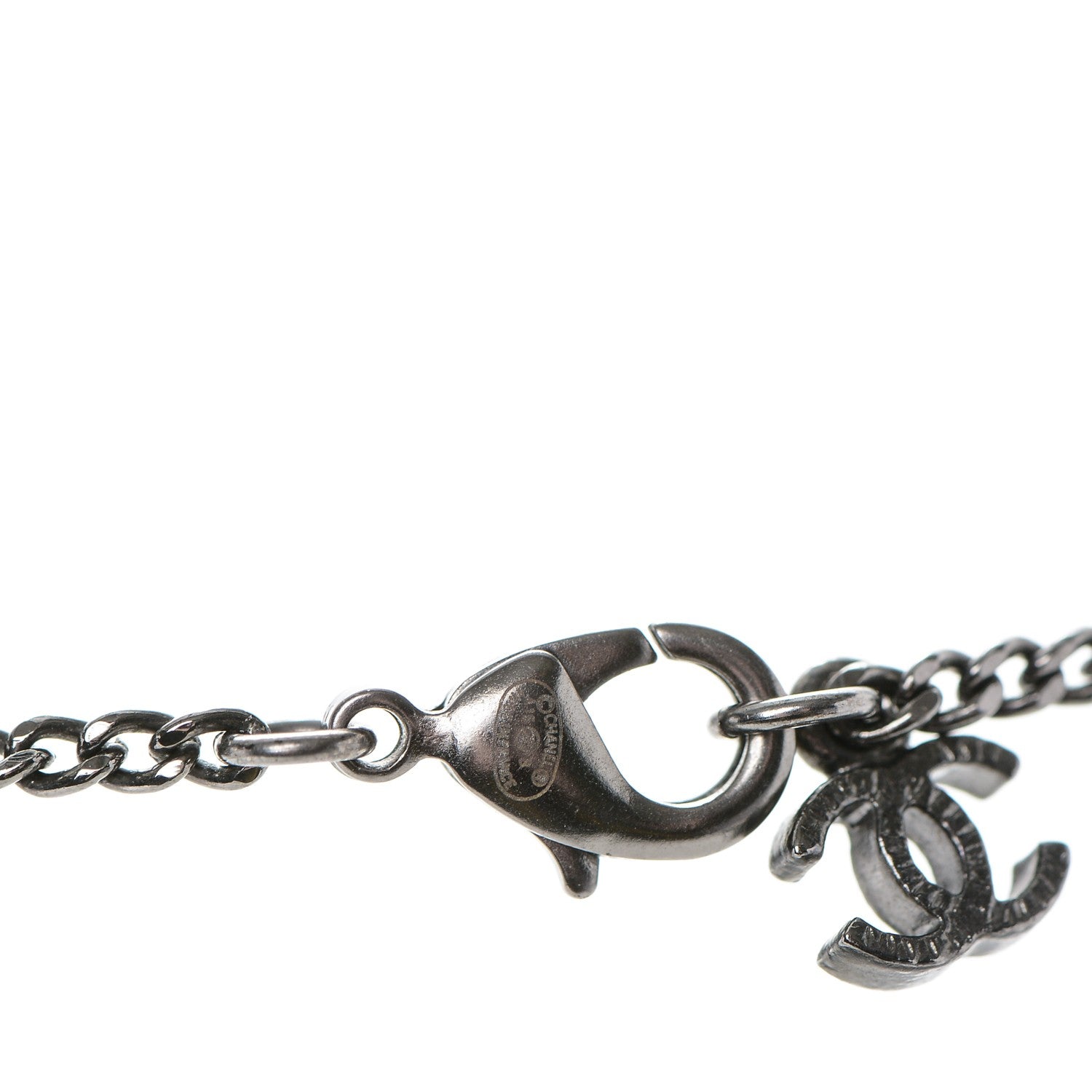 Chanel Ruthenium Enamel CC Necklace Silver 5 of 5