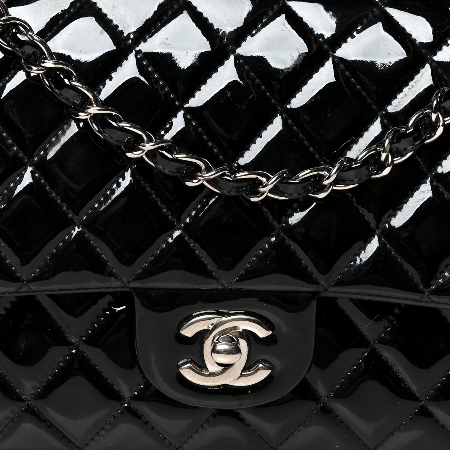 Patent Quilted Medium Double Flap Black
