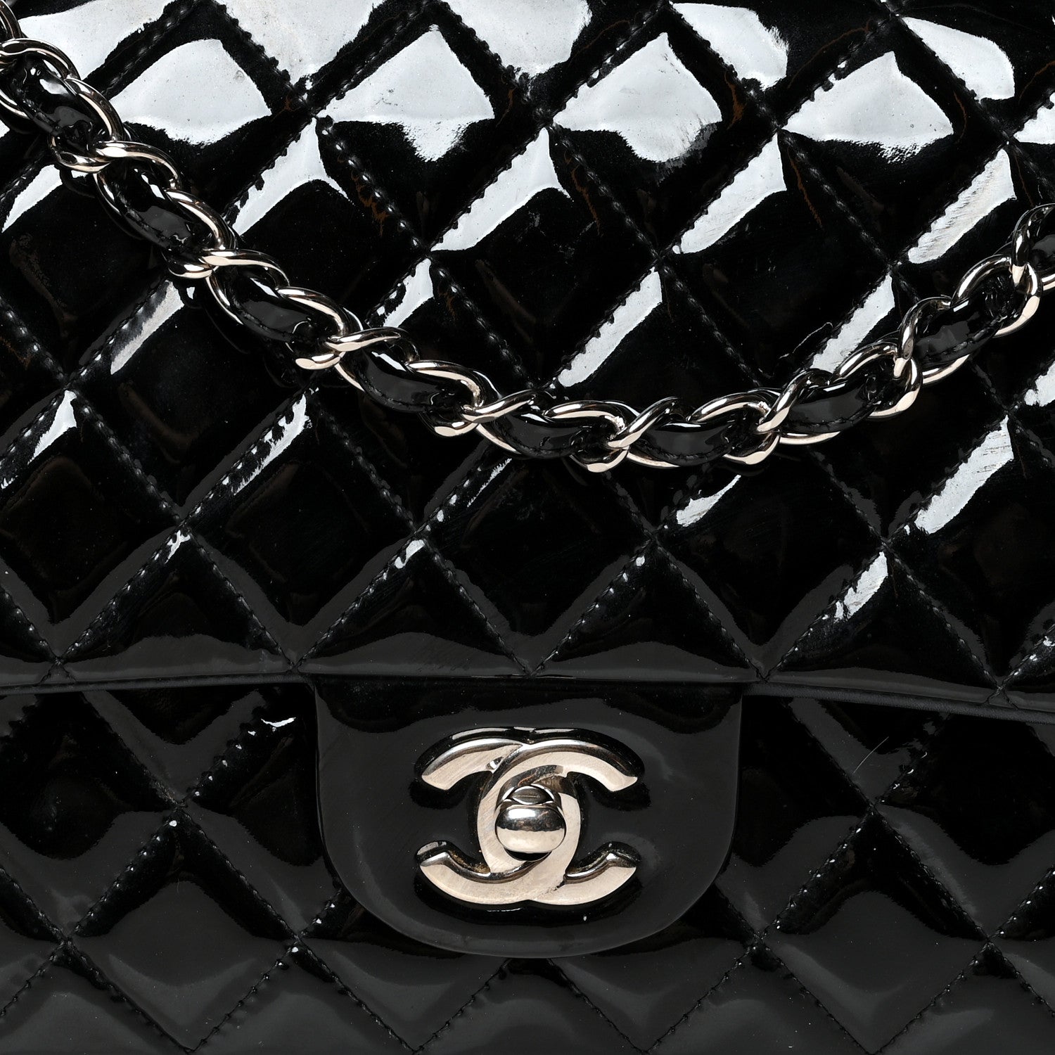 Chanel Patent Quilted Medium Double Flap Black 8 of 11