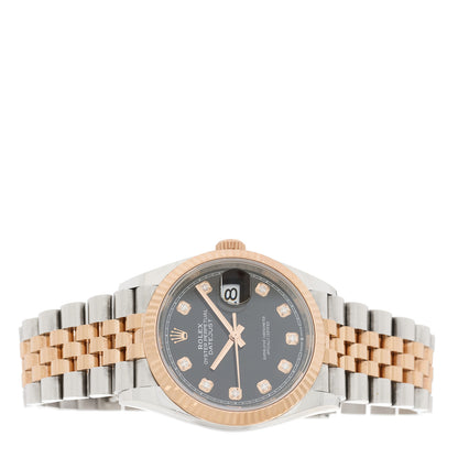 Rolex Stainless Steel 18K Everose Gold Diamond 36mm Oyster Perpetual Datejust Watch Black 126231 2 of 5