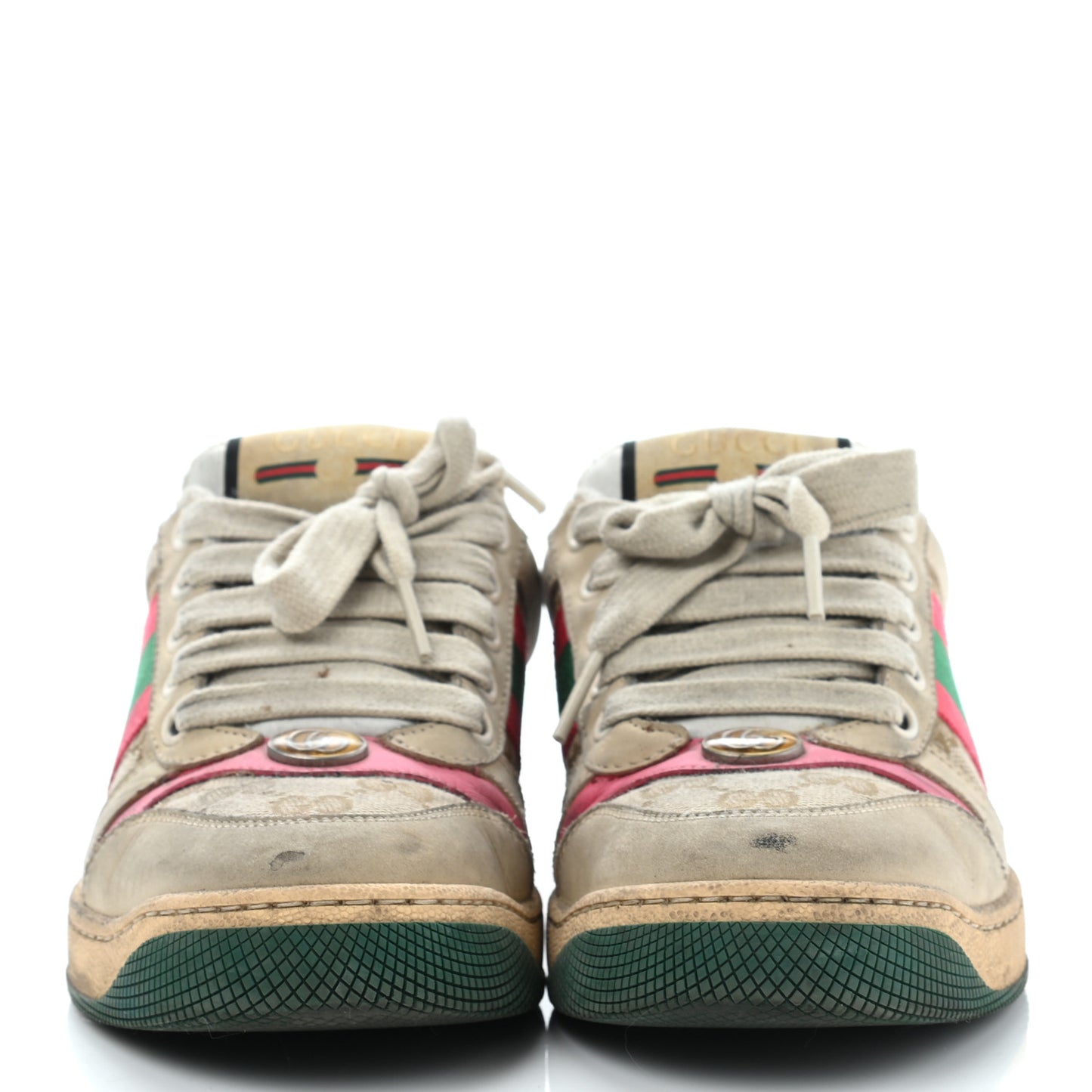 GG Monogram Calfskin Web Womens Screener Sneakers 35 New Sand Dusty Milk Pink