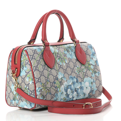 Gucci GG Supreme Monogram Blooms Small Boston Beige Blue Navy Hibiscus Red 3 of 10