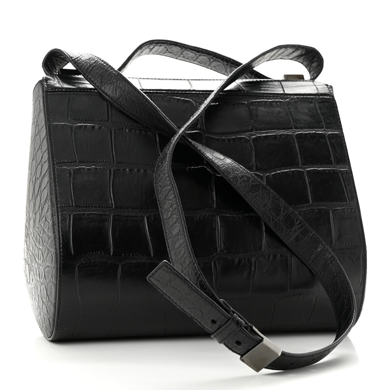 Givenchy Calfskin Crocodile Embossed Medium Pandora Box Crossbody Bag Black 3 of 10
