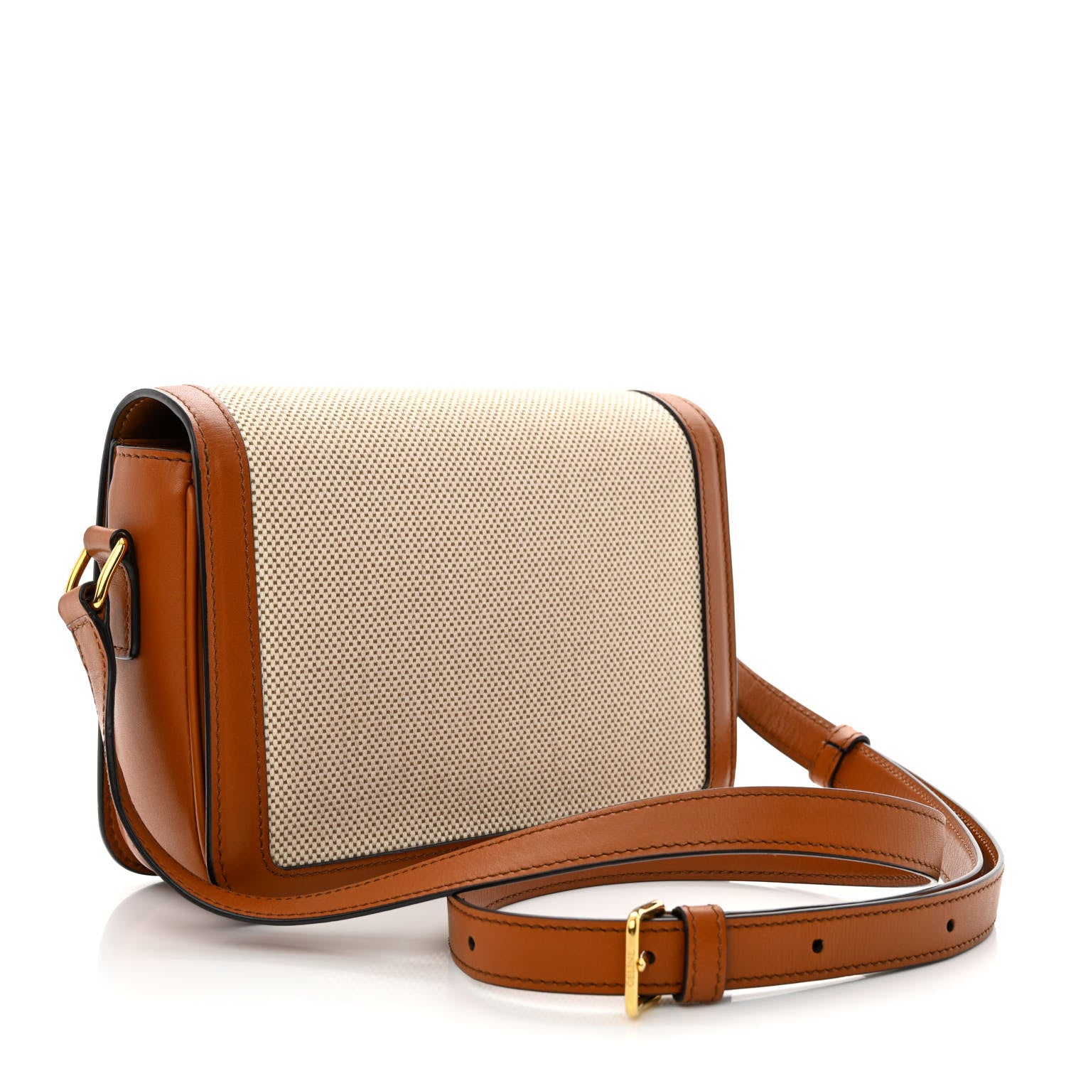 Celine Textile Natural Calfskin Teen Triomphe White Tan 3 of 11