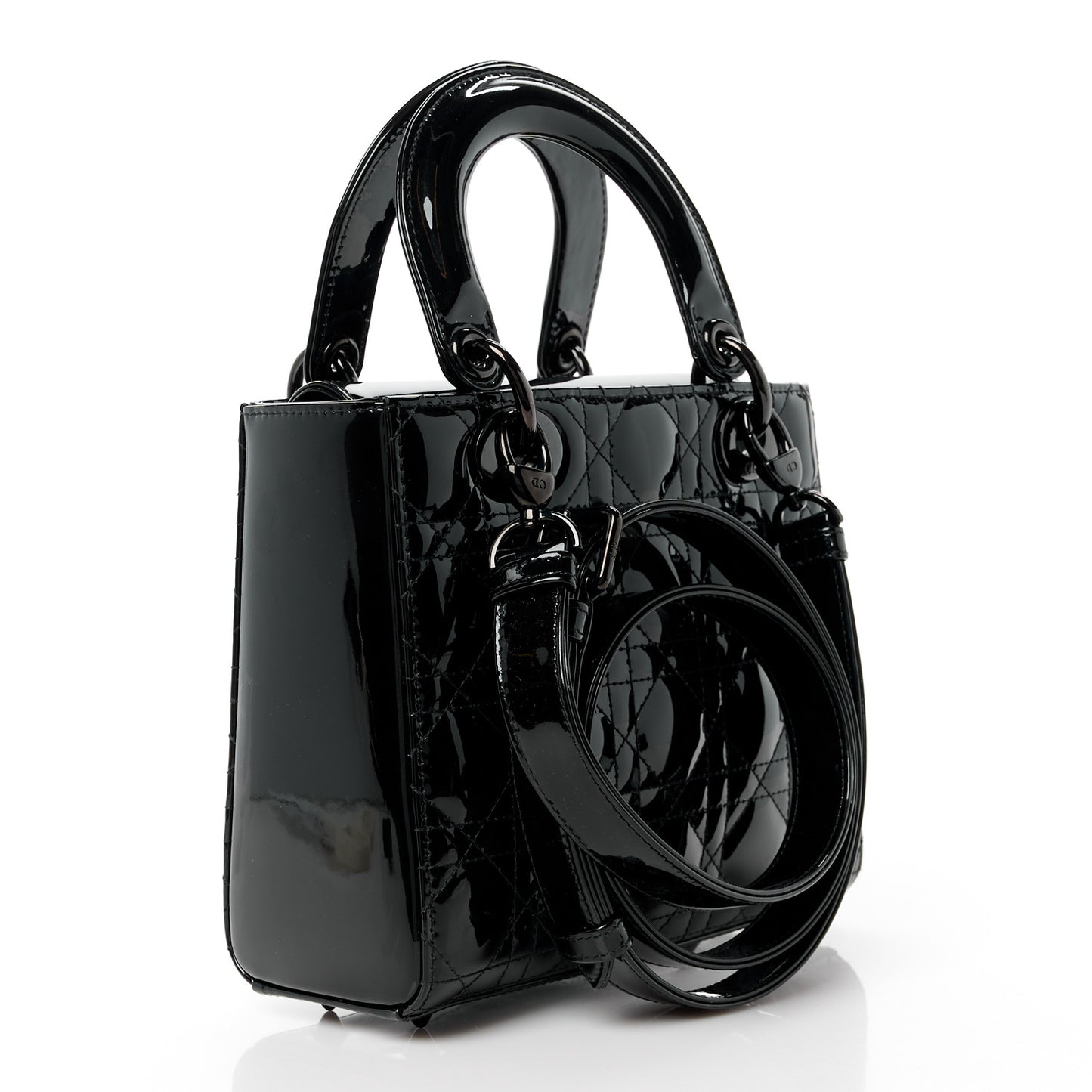 Ultraglossy Patent Cannage Medium Lady Dior Black