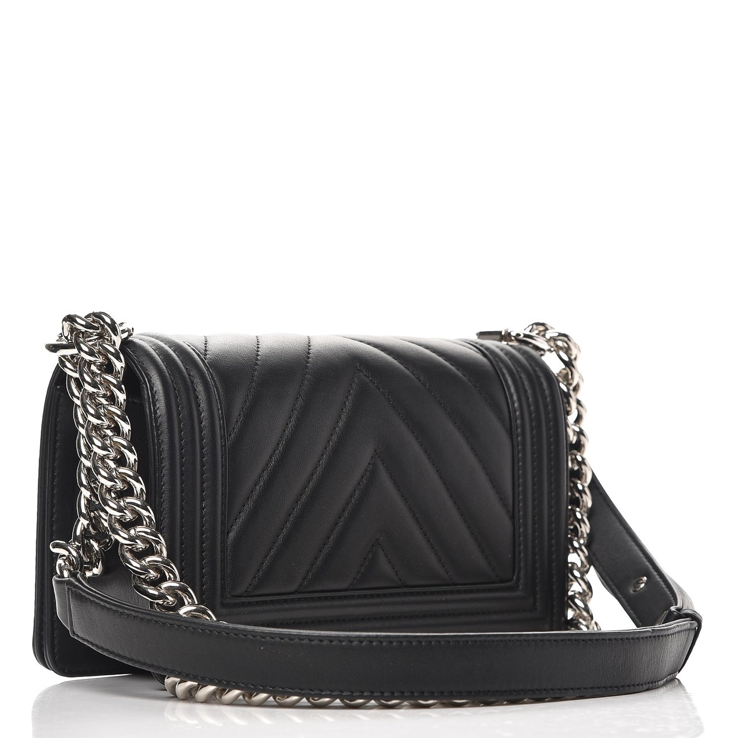 Calfskin Chevron Quilted Small Boy Flap Black