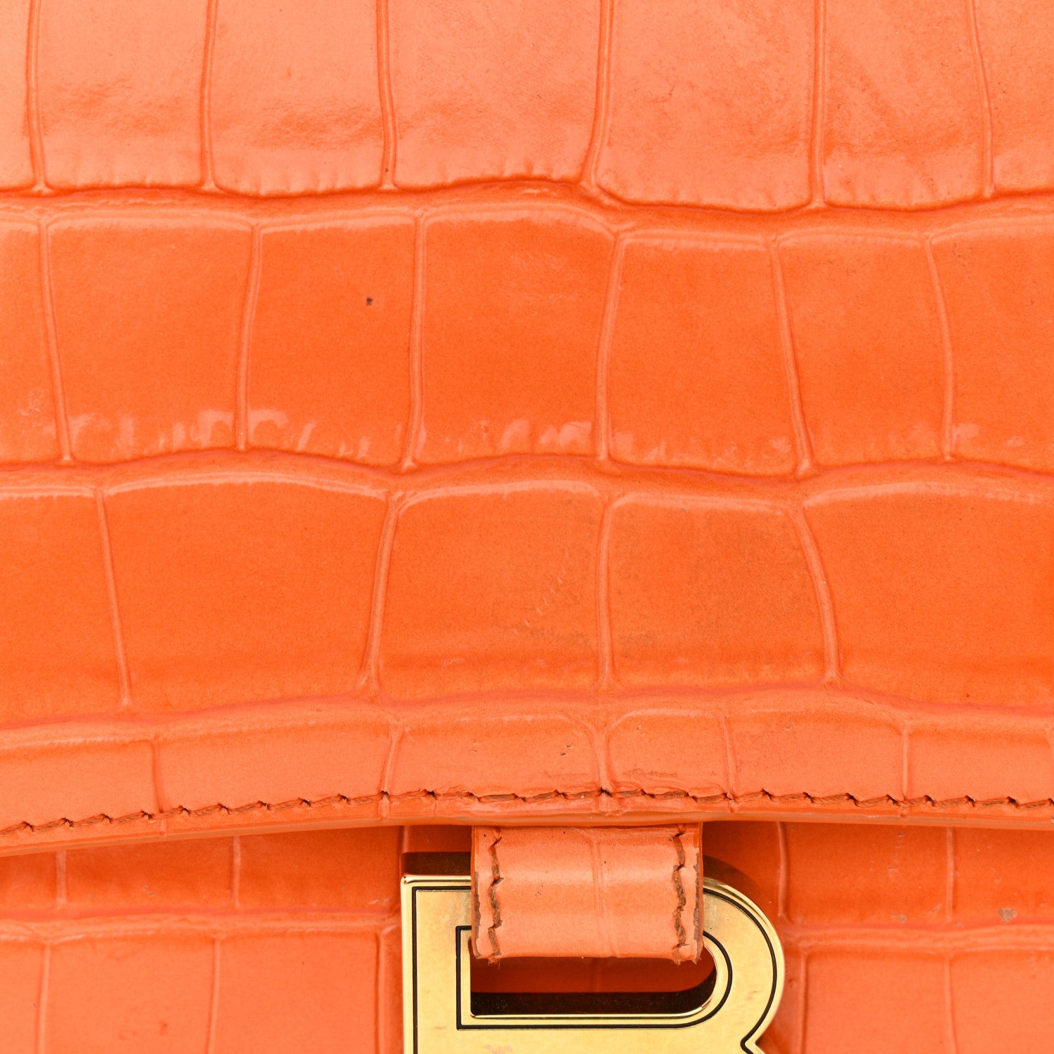 Balenciaga Shiny Calfskin Crocodile Embossed Small Hourglass Top Handle Bag Orange 12 of 14