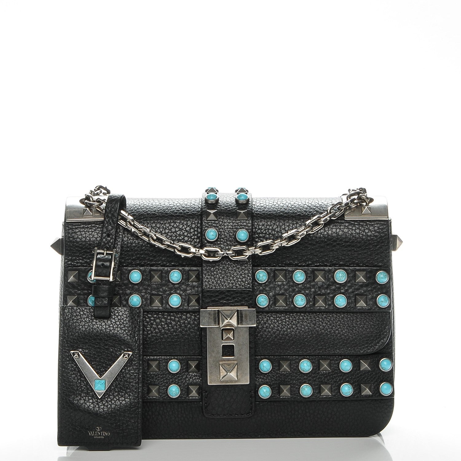 Valentino Garavani Pebbled Calfskin B-Rockstud Rolling Flap Black 1 of 5