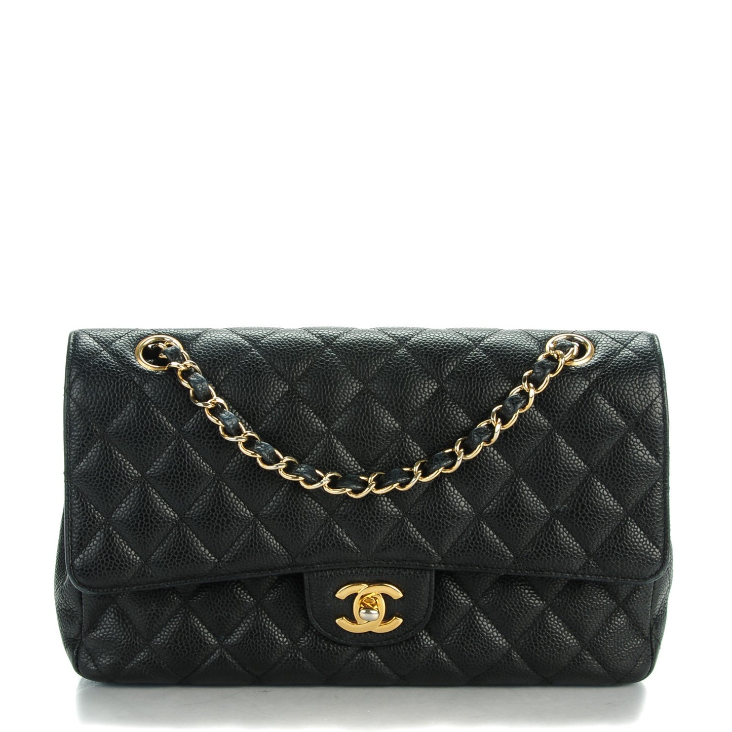 Caviar Quilted Medium Double Flap Black