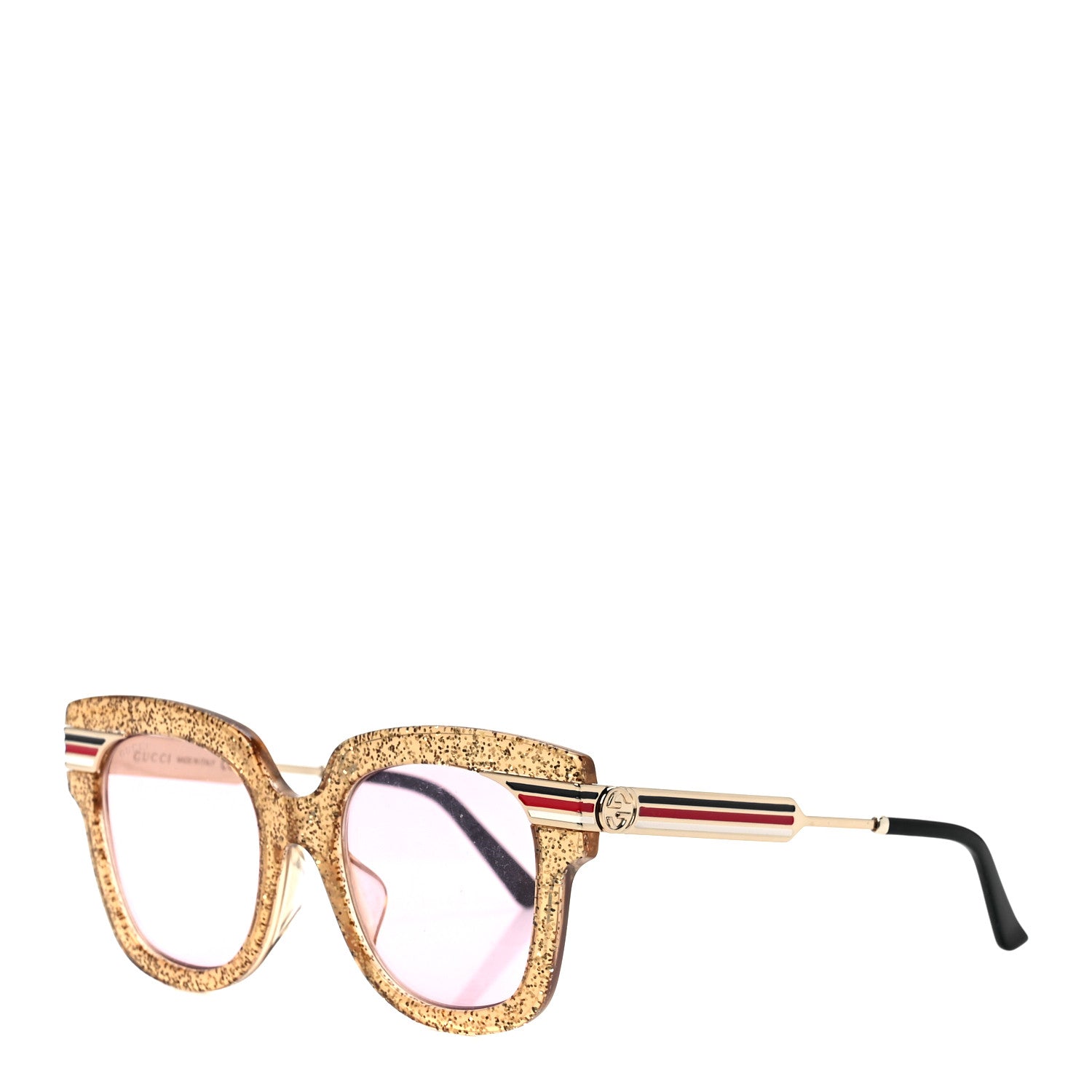 Gucci Acetate Square Frame Web Glitter GG0281SA Sunglasses Gold 1 of 8