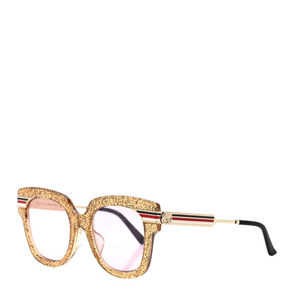 Gucci Acetate Square Frame Web Glitter GG0281SA Sunglasses Gold 1 of 8