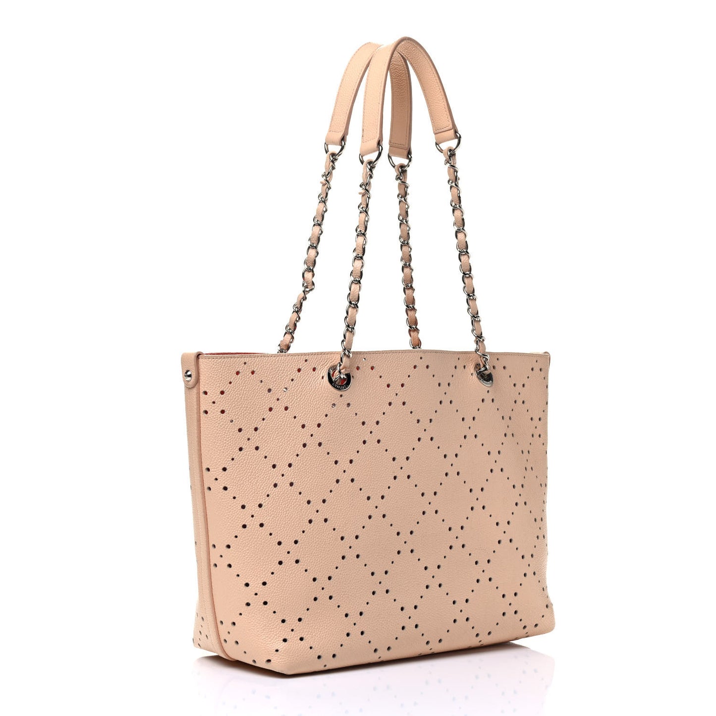 Perforated Grained Calfskin Small Shopping Tote Light Coral