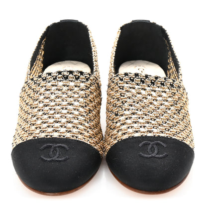 Chanel Knit Grosgrain Cap Toe CC Moccasin Loafers 36 Gold Black 3 of 9