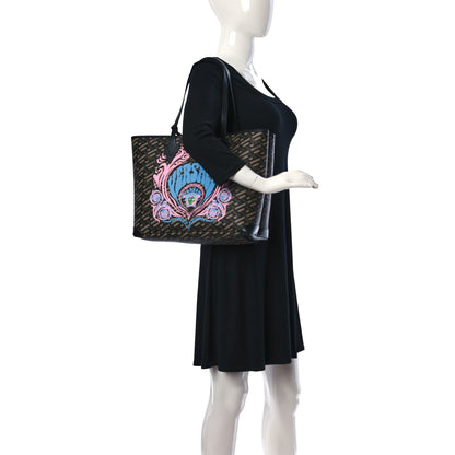 Versace Coated Canvas Calfskin La Greca Medusa Music Signature Shopper Tote Bag Black Khaki Multicolor 2 of 9