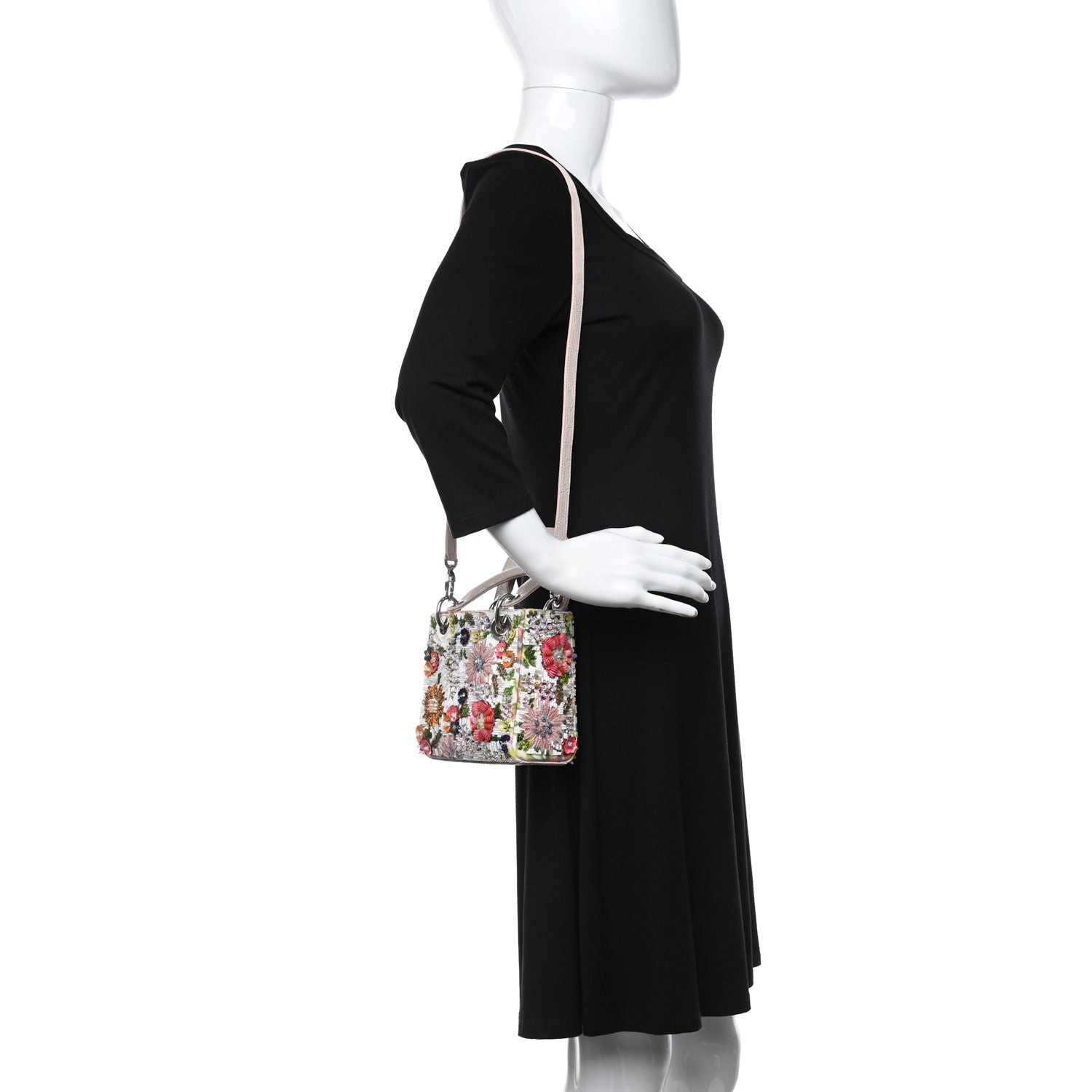 Christian Dior Calfskin Crocodile Embossed Beaded Floral