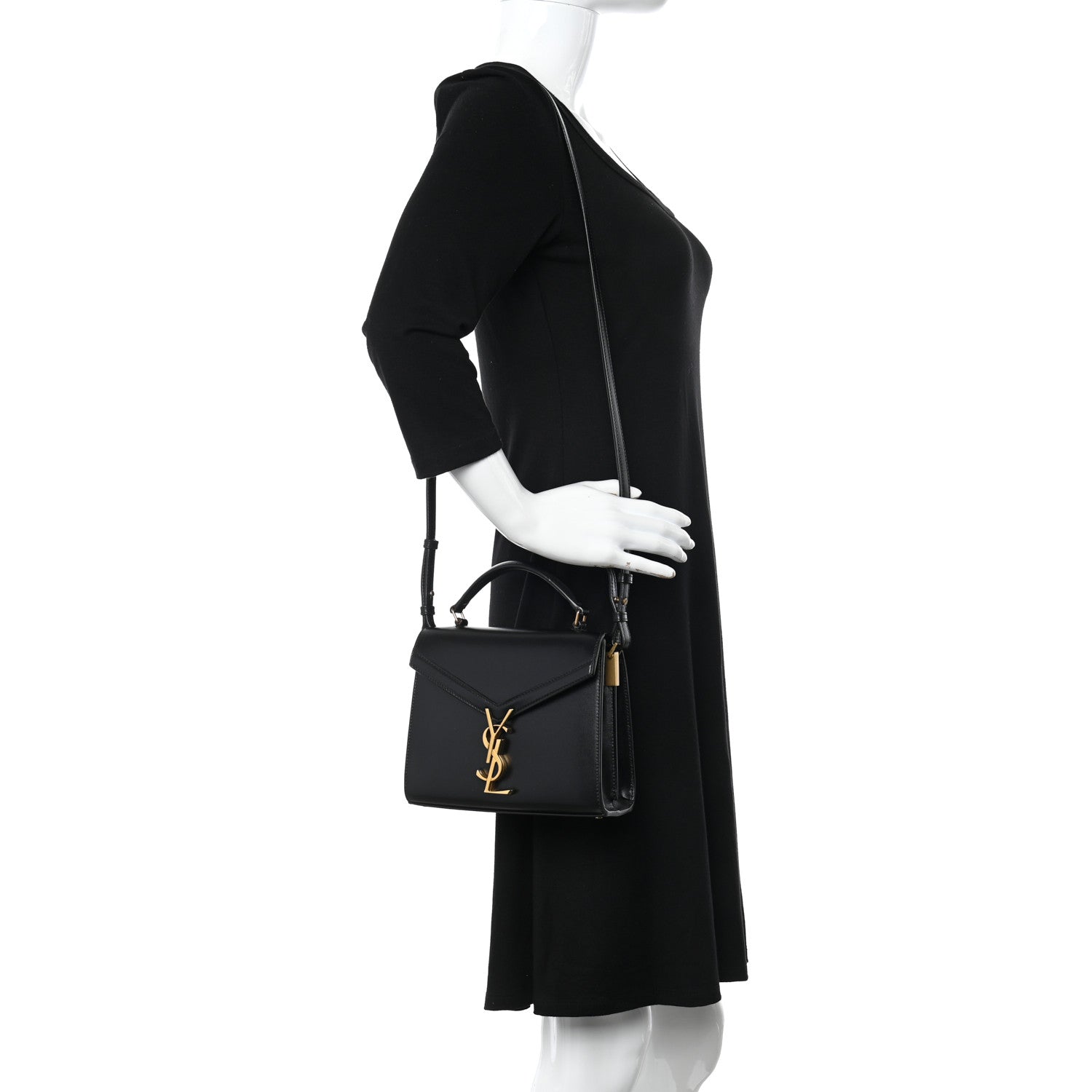 Saint Laurent Calfskin Mini Classic Monogram Cassandra Top Handle Black 2 of 12