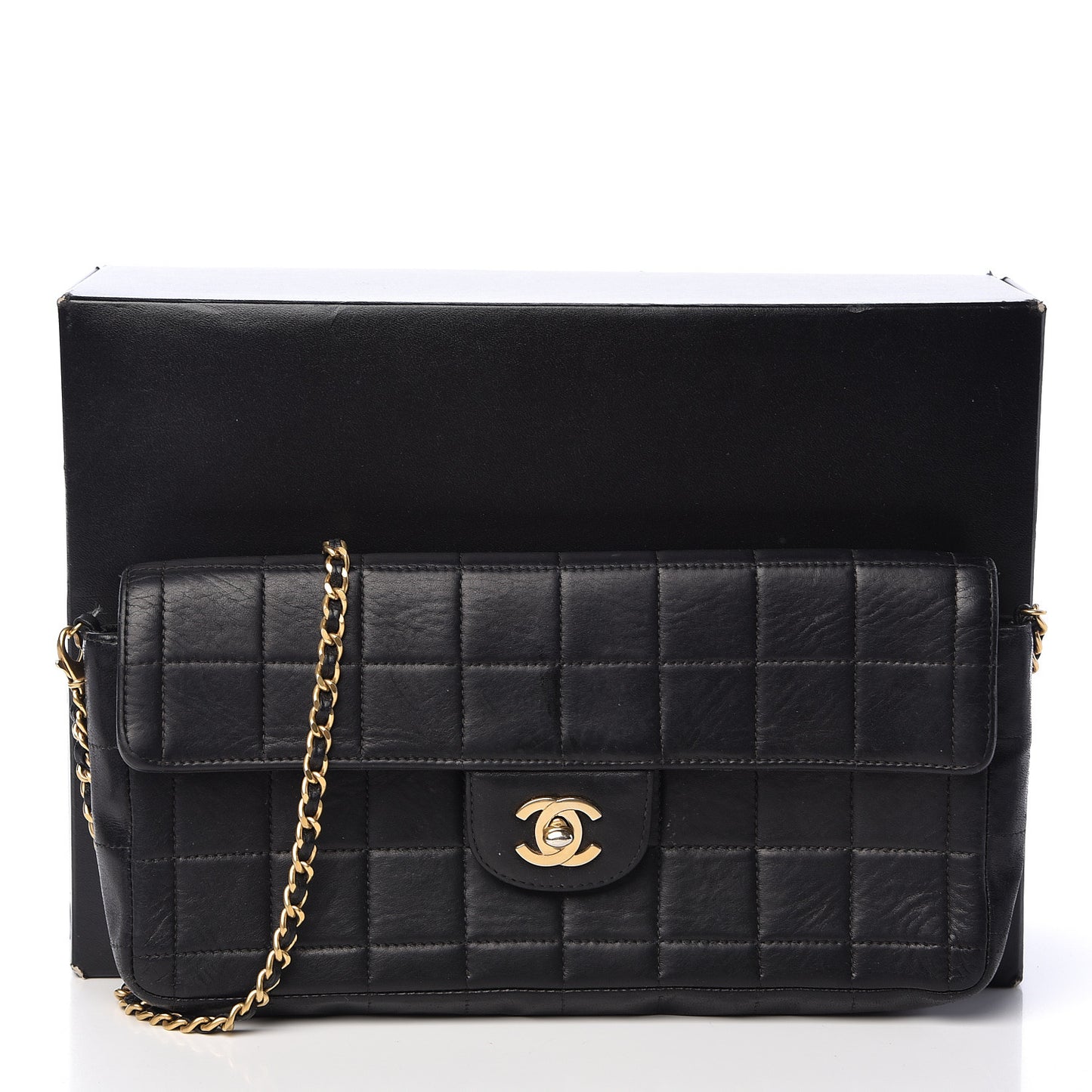 Lambskin East West Chocolate Bar Flap Black