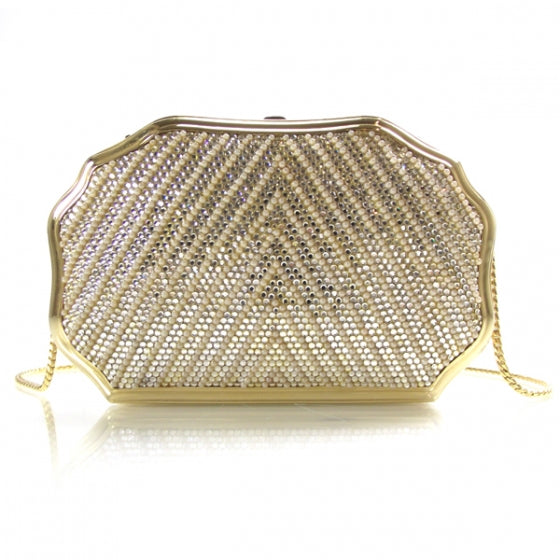 Judith Leiber Swarovski Crystal Pearl Minaudiere Clutch Gold 1 of 5