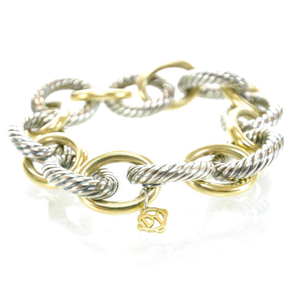 David Yurman Sterling Silver 18K Yellow Gold 17mm Extra Large Oval Link Bracelet 1 of 6
