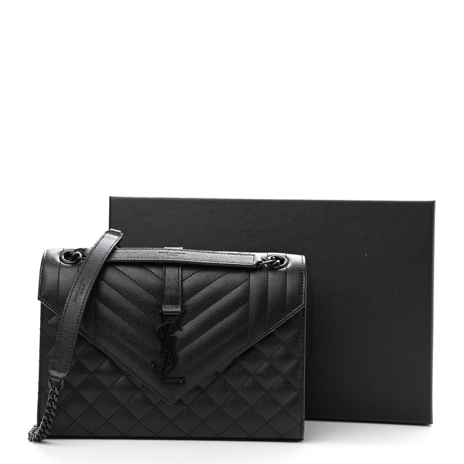 Saint Laurent Grain De Poudre Textured Mixed Matelasse Triquilt Medium Monogram Satchel Black 11 of 11