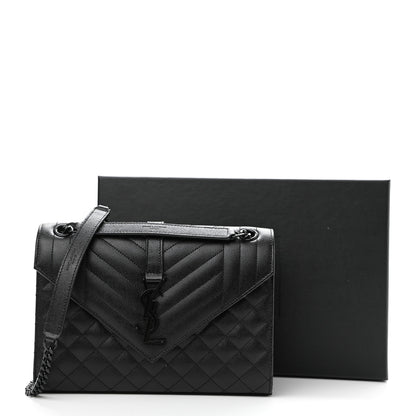Saint Laurent Grain De Poudre Textured Mixed Matelasse Triquilt Medium Monogram Satchel Black 11 of 11