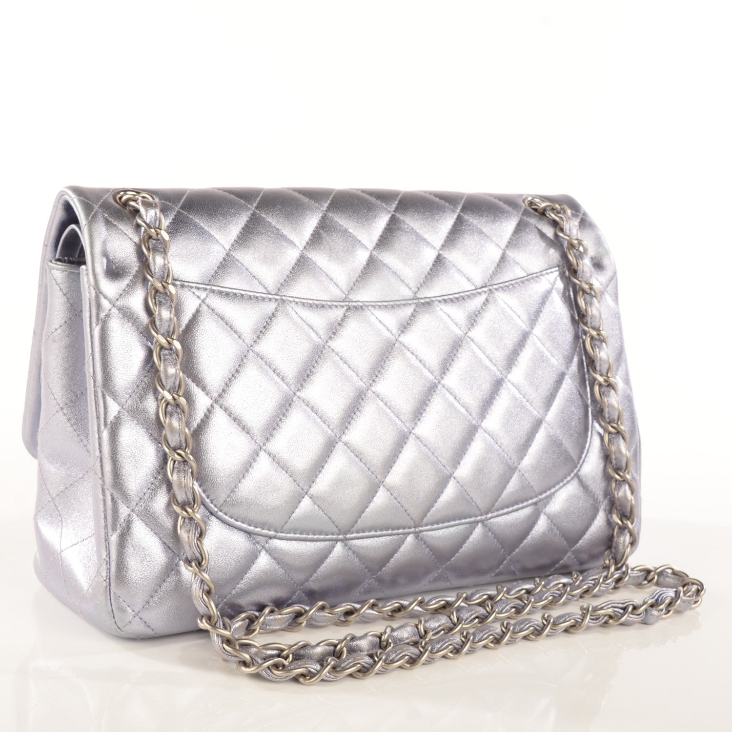 Chanel Metallic Lambskin Quilted Jumbo Double Flap Light Purple 3 of 8