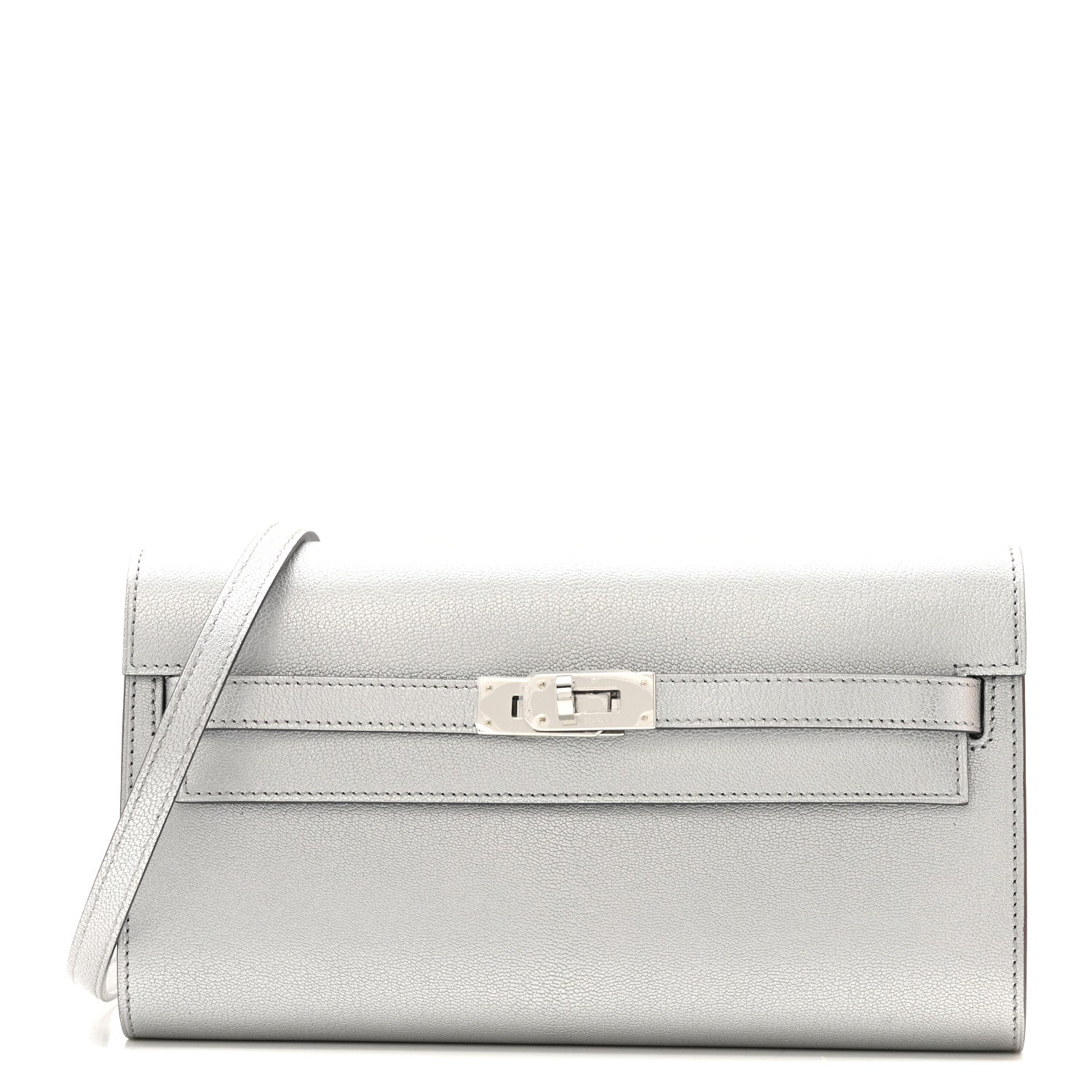 Hermes Metallic Chevre Chamkilight Kelly Wallet To Go Argent 1 of 12
