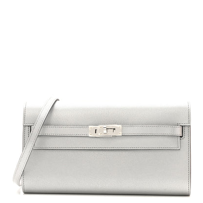 Hermes Metallic Chevre Chamkilight Kelly Wallet To Go Argent 1 of 12