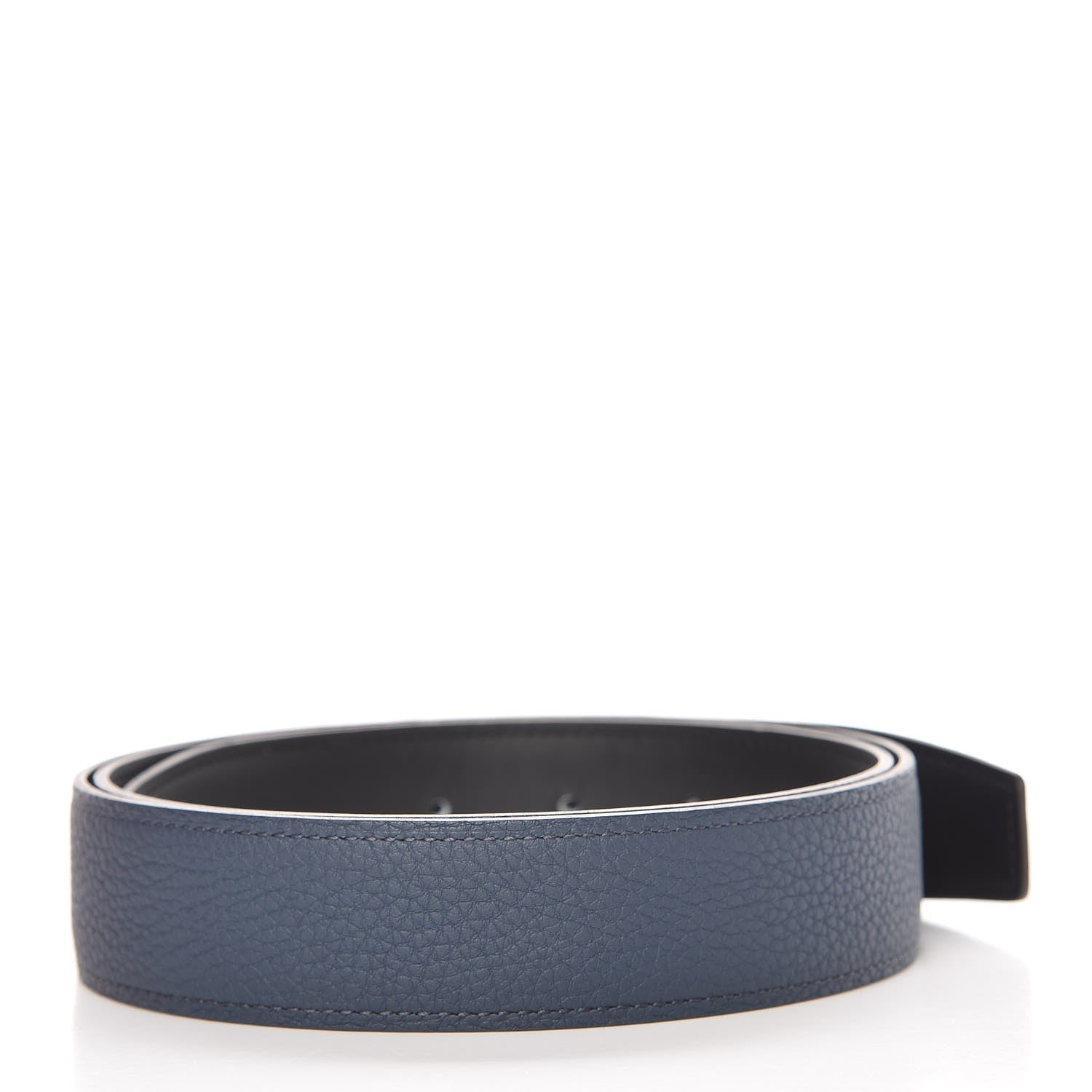 Hermes Box Togo 32mm Belt Strap 85 Black Bleu Ocean 2 of 6