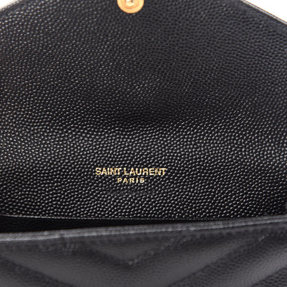 Saint Laurent Grain De Poudre Matelasse Chevron Small Monogram Envelope Wallet Black 6 of 8