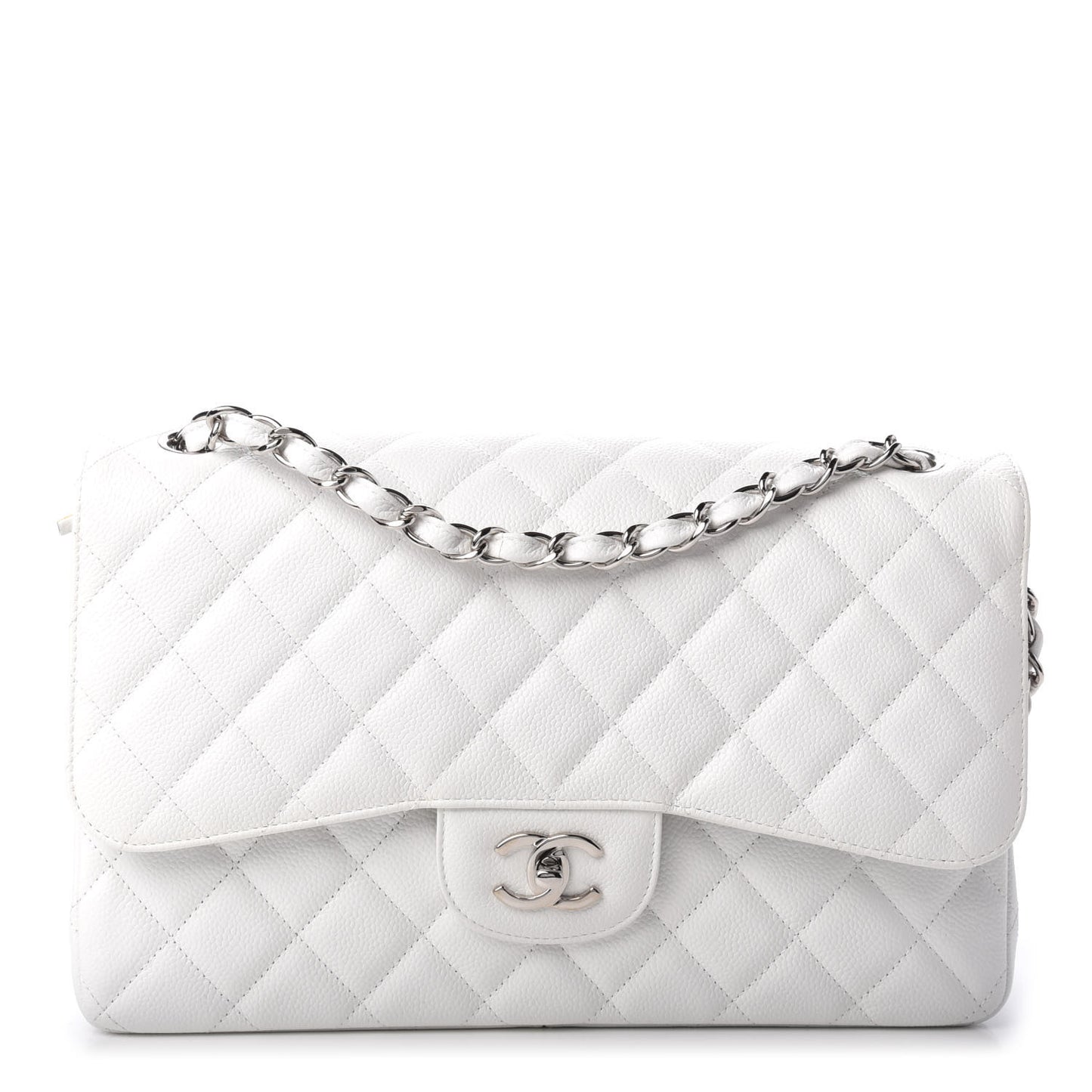 Caviar Quilted Jumbo Double Flap White